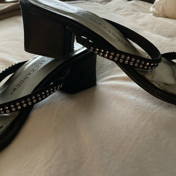 Black satin and rhinestone slipper sandals - Picture 2 of 4